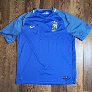 Nike Dri Fit Brasil Soccer Jersey Shirt‎ Authentic Brazil Blue Mens XL